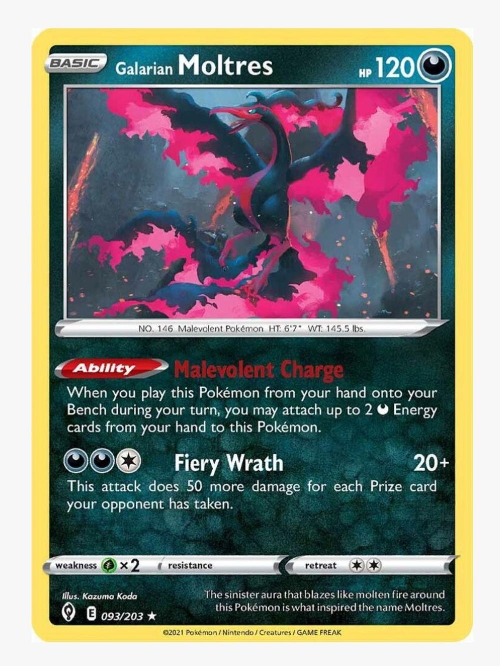 Galarian Moltres SWSH07: Evolving Skies Pokemon Trading Card